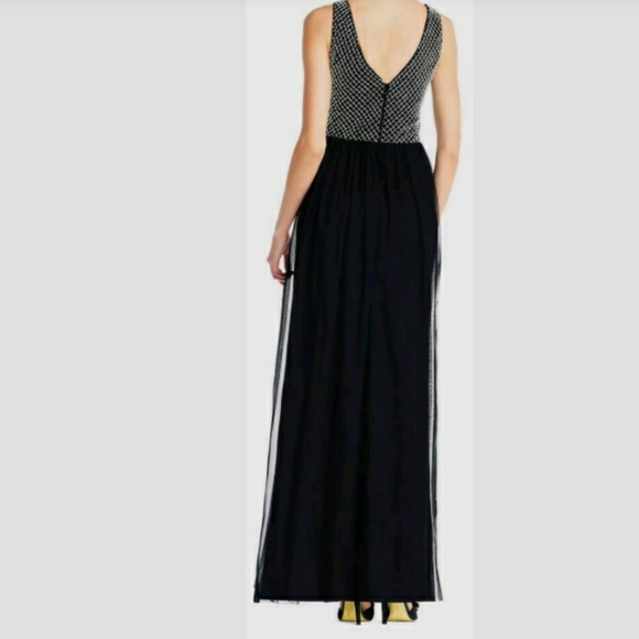New Adrianna Papell Navy Blue Beaded Mesh Gown Formal - Picture 3 of 5